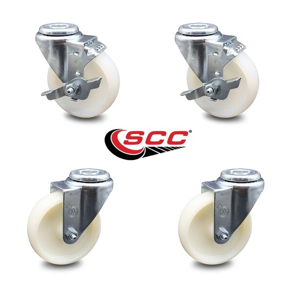 4 Inch Nylon Wheel Swivel Bolt Hole Caster Set with 2 Brake